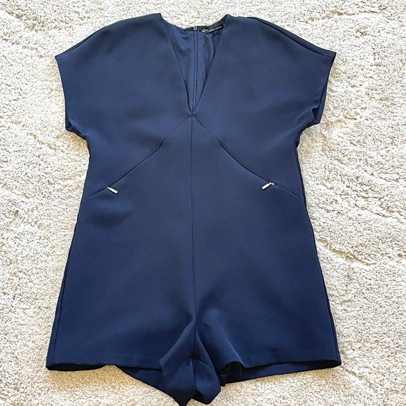 Zara Navy Playsuit Romper Size Small - Picture 2 of 12